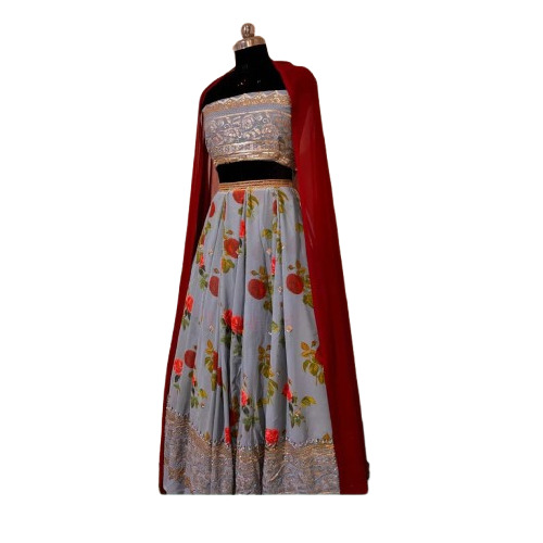 Heavy Embroidery Georgette Digital Print Fabric