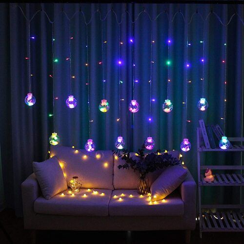 Multicolor X4Cart12 Ball 138 Led 8.2 Feet Wish Ball Curtains String Lights Window Curtain Lights With 8 Flashing Modes Plug Sourced For Indoor Outdoor Decoration In Wedding, Party, Birthday (3 Meter, Multi)