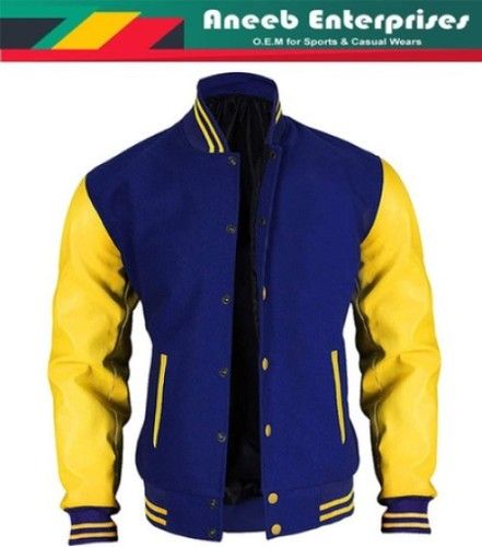 Full Sleeve Jacket Neck Collar Casual Varsity Jacket for Men with Double Pockets