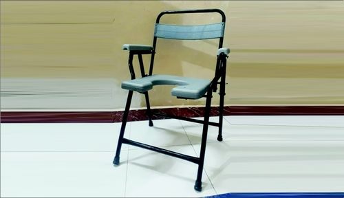 Mild Steel Foldable Commode Chair with Strong Hand Rest For Bathroom Use