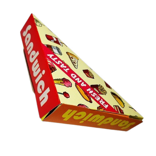 Sandwich Packaging Paper Boxes - Paper, Multicolor, Triangular, Disposable, Machine Made | Custom Printed for Fast Food Industry, Pack of 100 Pieces