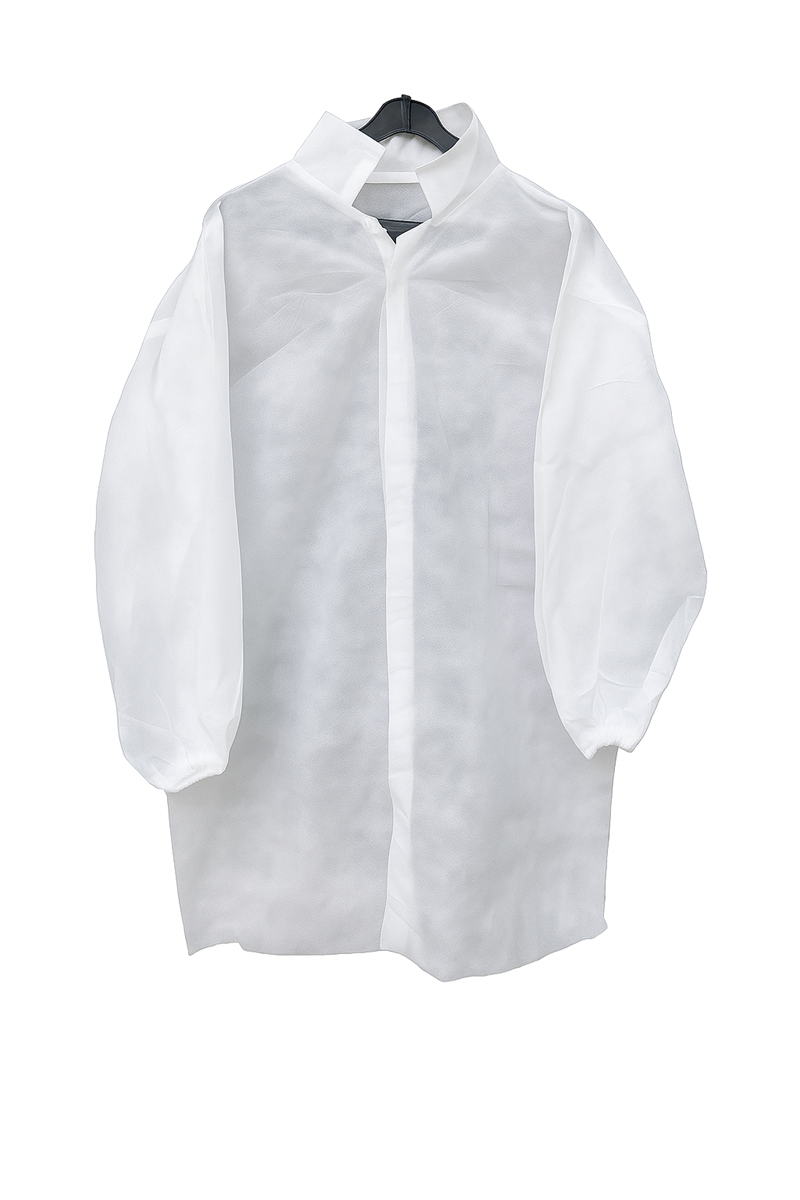 Disposable Waxed Paper Lab Coat Apron - 36 Inches, Antistatic and Antifungal Finish, Extra Wide Triangular Collar & Adjustable Belt
