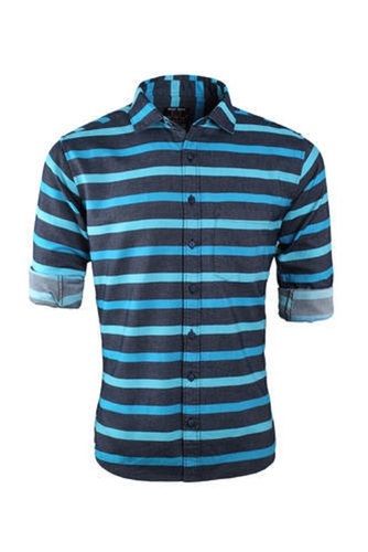 Cotton Full Sleeve Breathable Black And Blue Printed Casual Shirt For Mens