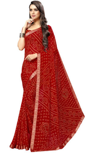 6.3 Meter Long Traditional Bandhani Chiffon Printed Georgette Daily Wear Saree 