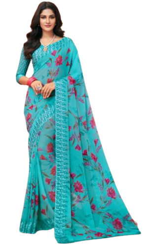 Printed Multicoloured Georgette Daily Wear Saree With Blouse Piece For Women