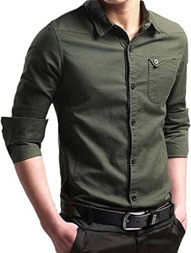 Men'S Full Sleeved Plain Summer Wear Breathable Cotton Fabric Green Shirt