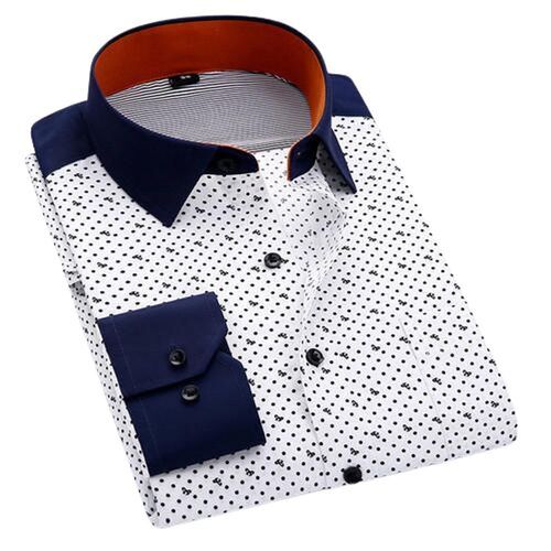 Blue And White Mens Printed Cotton Shirt Collar Style: Straight