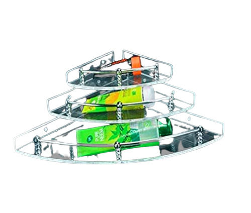 Wall Mounted 3 Compartment Crack Proof Acrylic Plastic Bathroom Corner Shelves