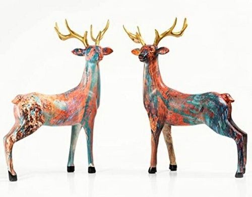 Eye Catching Look Sculpture Resin Deer Antique Showpiece (Set Of 2)