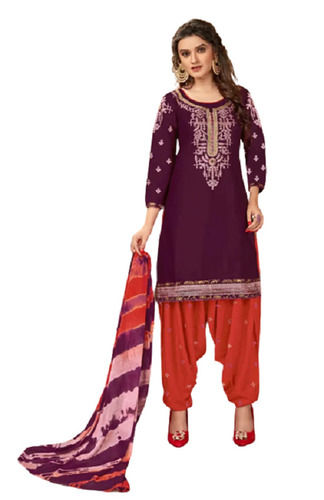 Embroidered 3-4th Sleeve Easily Washable And Comfortable Party Wear Cotton Suit For Ladies