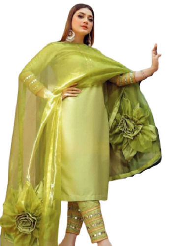 Green Party Wear Full Sleeves Taffeta Silk Fancy Suit With Dupatta