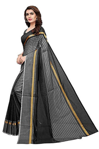 Casual Striped Cotton Silk Saree With Blouse Piece