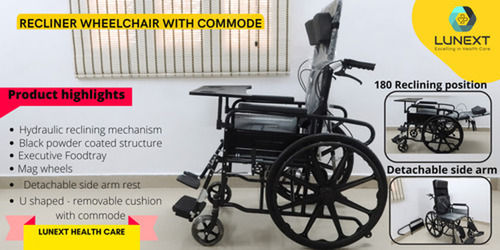 Reclining Wheelchair With Commode & Foodtray Backrest Height: 50