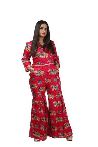 Woman Brocade Elephant Print Jumpsuit For Party Or Casual Wear Bust Size: 36 Inch (In)