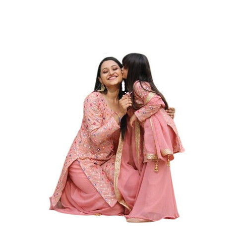 Sequin And Mirror Worked Embroidered Georgette Salwar Suit Set for Mother and Daughter