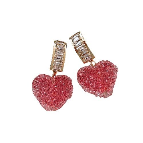 Vembley Korean Pink Love Heart Crystal Drop Earrings