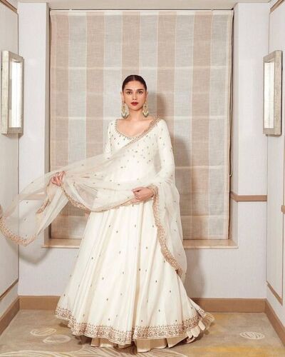 White Color Embroidered Anarkali Gown