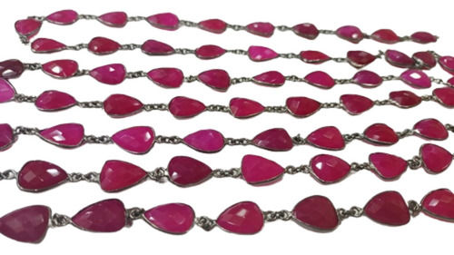 Princess Natural Hot Pink Chalcedony Bezel Gemstone Connector Chain (10Mm-13Mm)