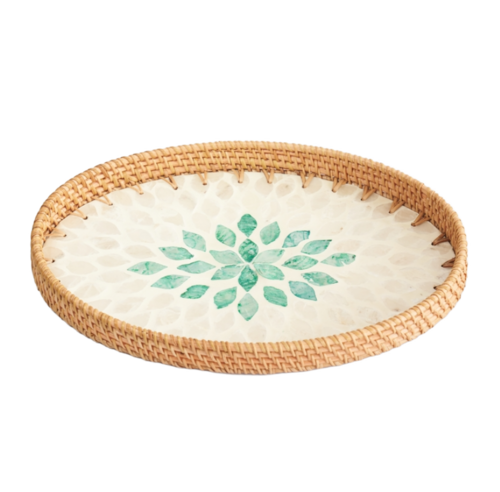 Oval Rattan Serving And Storage Tray With Customized Mother Of Pearl Bottom Vietnam