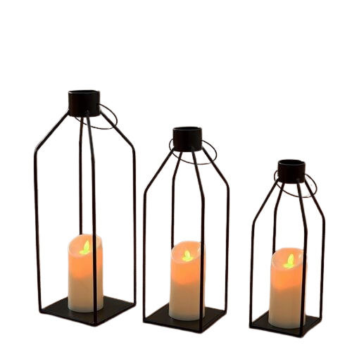 Set of 3 Black Metal Iron Hanging Lantern Stand