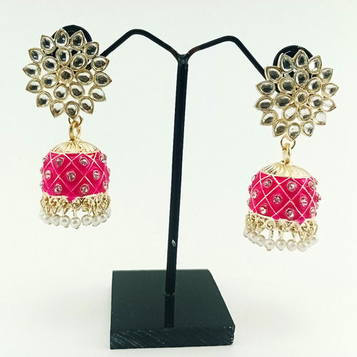 Meenakari Jhumka Earrings With Kundan Stones