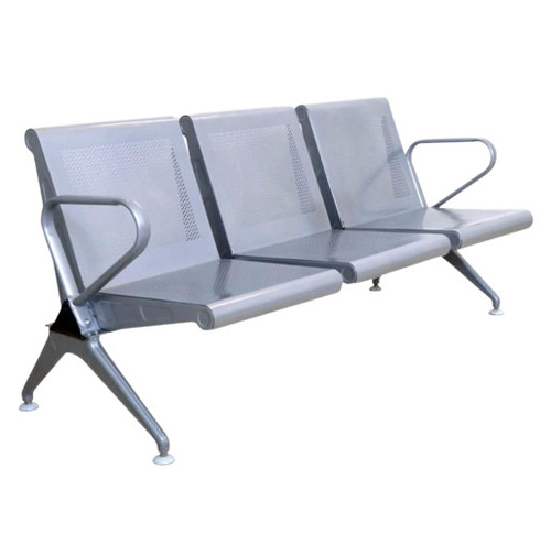 Chrome Steel 3-Seater Visitor Bench - Durable Perforated Sheet Design | Modern Silver Finish, Hygienic & Versatile for Any Space