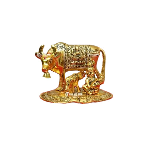 Golden Metal Kamadhenu Cow - 4x6 Inches Gold Aluminum with Polished Finish | Handcrafted Elegance Durable Design Symbol of Prosperity Ideal Home Decor Gift
