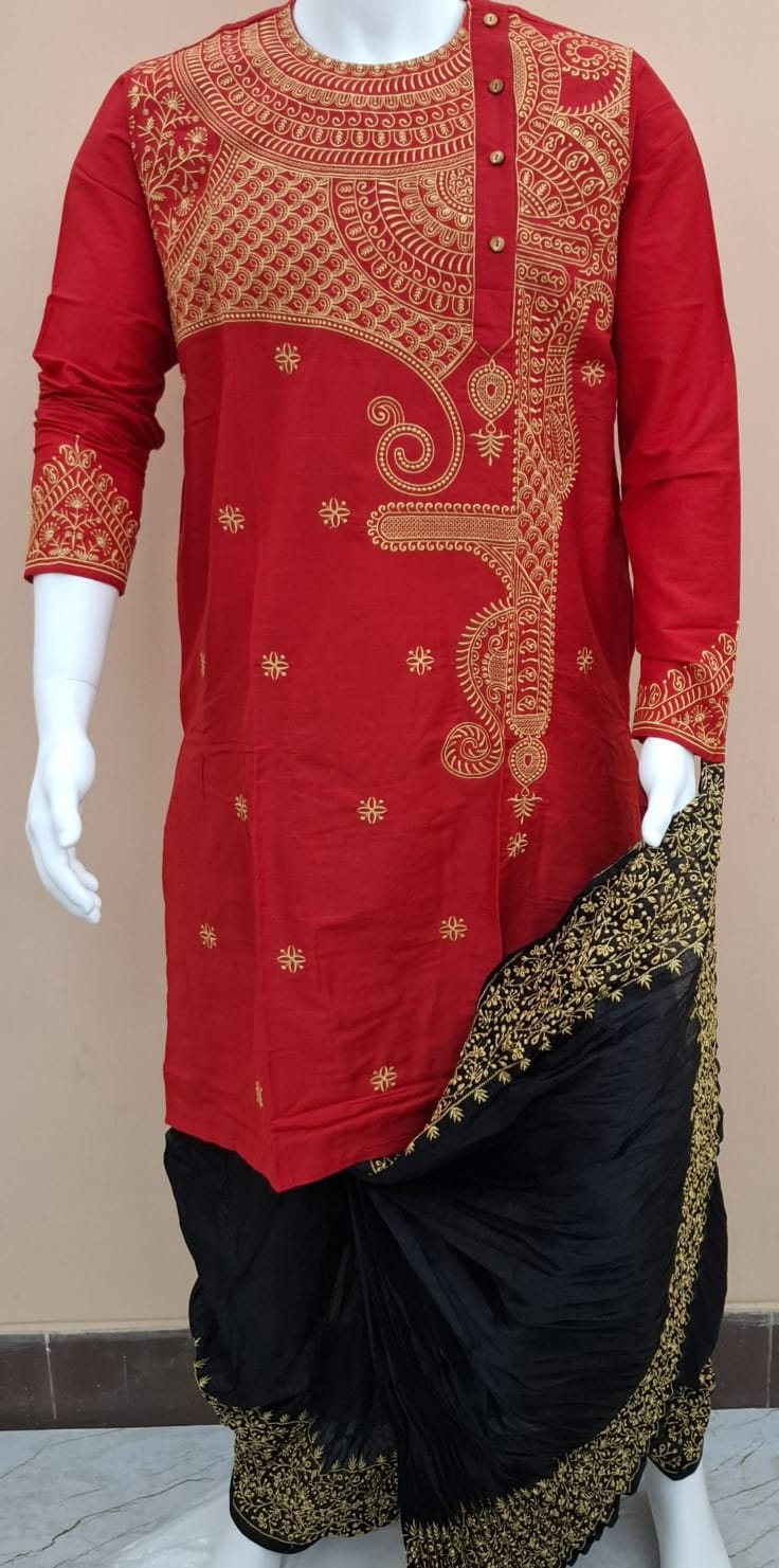 Mens Kurta - Cotton, Customized Size, Pink Color | Regular Fit, Long Sleeves, Breathable, Embroidered Design