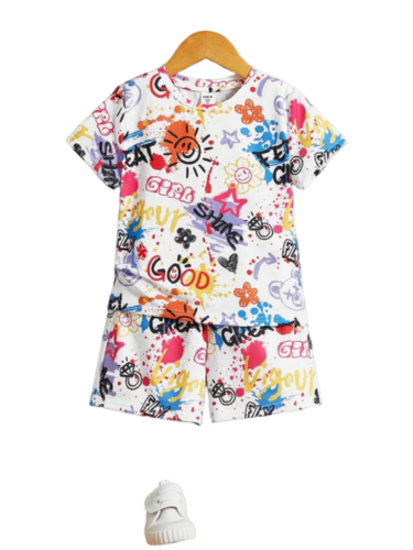 Kids Cotton Printed T Shirt and Track Pant Set - Pink and Black, Full Sleeve, Breathable, Anti-Wrinkle, Washable, Modern Style