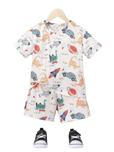 Kids Cotton Grey T Shirt And Black Track Pant Set - Full Sleeves, Printed Pattern | Anti-Wrinkle, Breathable, Washable, No Fade, Modern Style