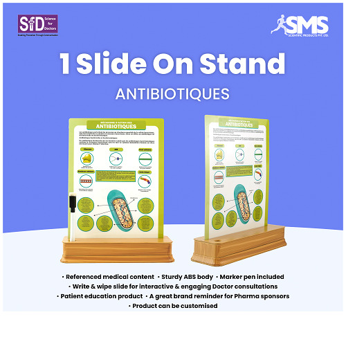 Antibiotiques - ABS Plastic Chart for Antibiotic Education | Compact Display with Durable Stand for Patient-Doctor Discussions