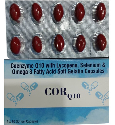 Coenzyme Q10 Softgel Capsules - Lycopene Selenium & Omega 3 Fatty Acid | Oval Shape Soft Gelatin Blister Pack of 10 Capsules