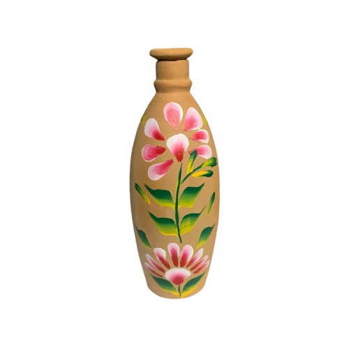 Terracotta Clay Hand Painted Water Bottle - Capacity: 1000 Milliliter (Ml)