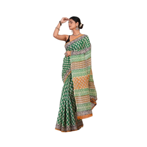 Bagru Printed Cotton Saree - Color: Blue