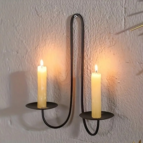Black Metal Iron Wall Sconces Candle Holder Stand - Color: Golden
