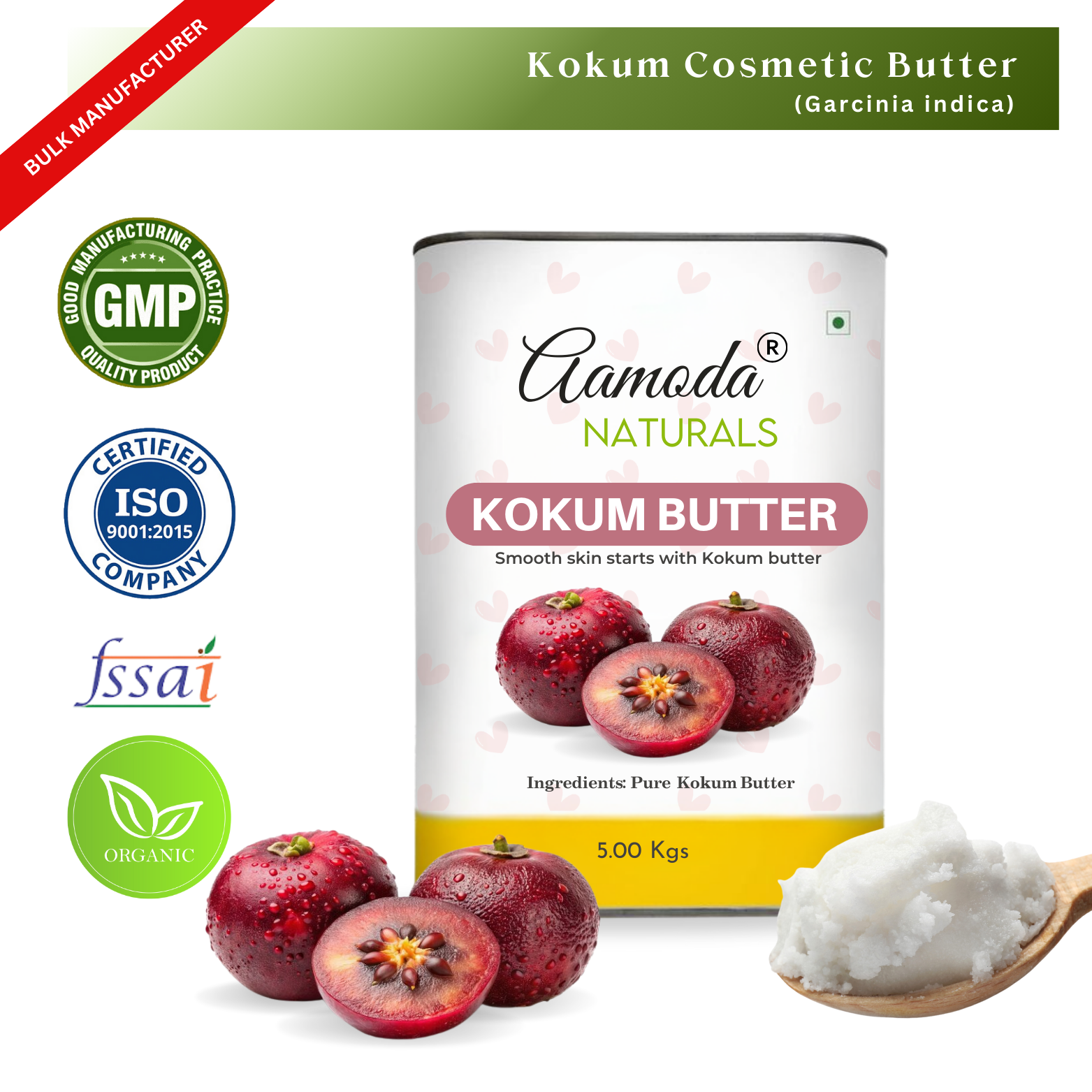 Natural Kokum Butter 5 Kg - Color Code: White