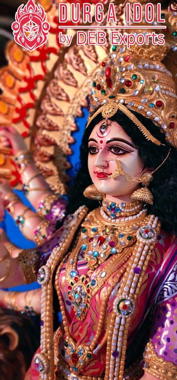 5 Chali Fiberglass Rajokiyo Sabeki Bengali Durga Idol - Color: Multicolor