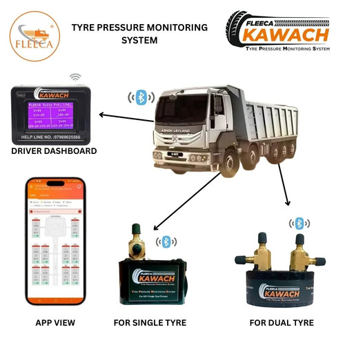 Fleeca Kawach Tyre Pressure Monitoring System (Tpms) For Ashok Leyland 4828 16-Wheeler - Pressure Capacity: 200 Psi / 14 Bar
