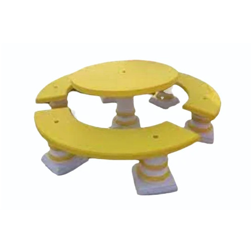 Sfrc Concrete Round Table With Four Garden Bench - Color: Yellow & White