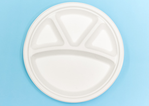  12 Inch 4-Compartment Bagasse Plate a   Eco-Friendly Disposable Tableware