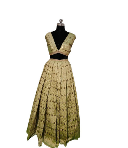 Zari Sequence Embroidery On Taffeta Silk Fabric - Color: Different Color Available