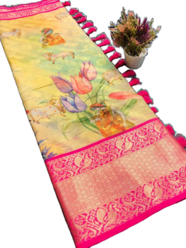 Beautiful 3D Print Heavy Chandrikapattu Soft Organza Jacquard Silk Saree With Kalamkari - Occasion: Daily Wear