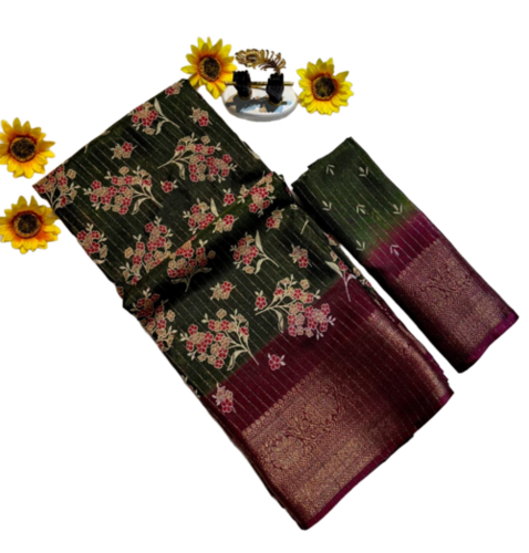 Semi Dola Saree Riko Zari All Over Floral Butti On It - Color: Multi Color