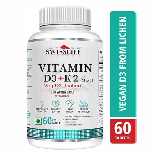 SwissLife Forever Vitamin D3 + K2 (MK7) Veg Tablets, Plant Based Vitamin D3 Lichen Source (60 Tables)