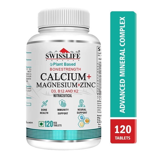 SwissLife Forever Calcium Magnesium Zinc Vitamin D3/ B12 /K2 for Bone Health and Immunity Support (120 Tablets)