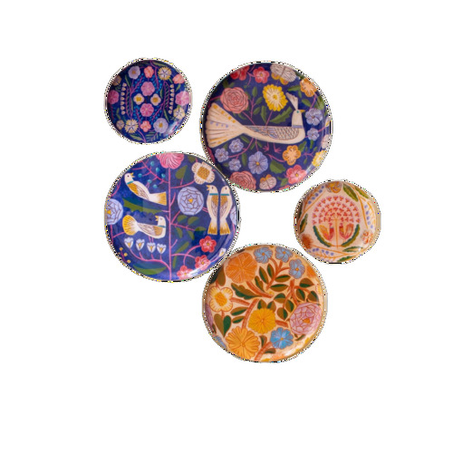 Ritualistic Kashmiri Wall Plates For Home Decoration Set Of 5 Plates - Color: Multi