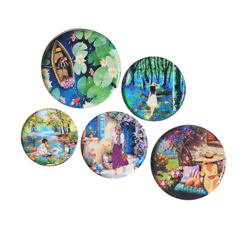 Ritualistic Slice Of Life Wall Plate For Home Decor Set Of 5 - Color: Multi