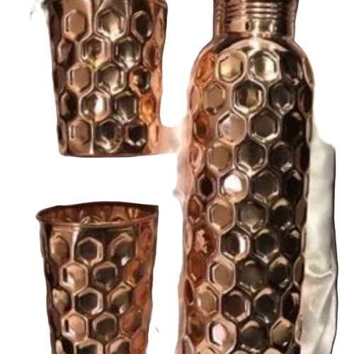Water Bottle - Copper 1 Litre, Golden Checkered | Good Quality Drinkware