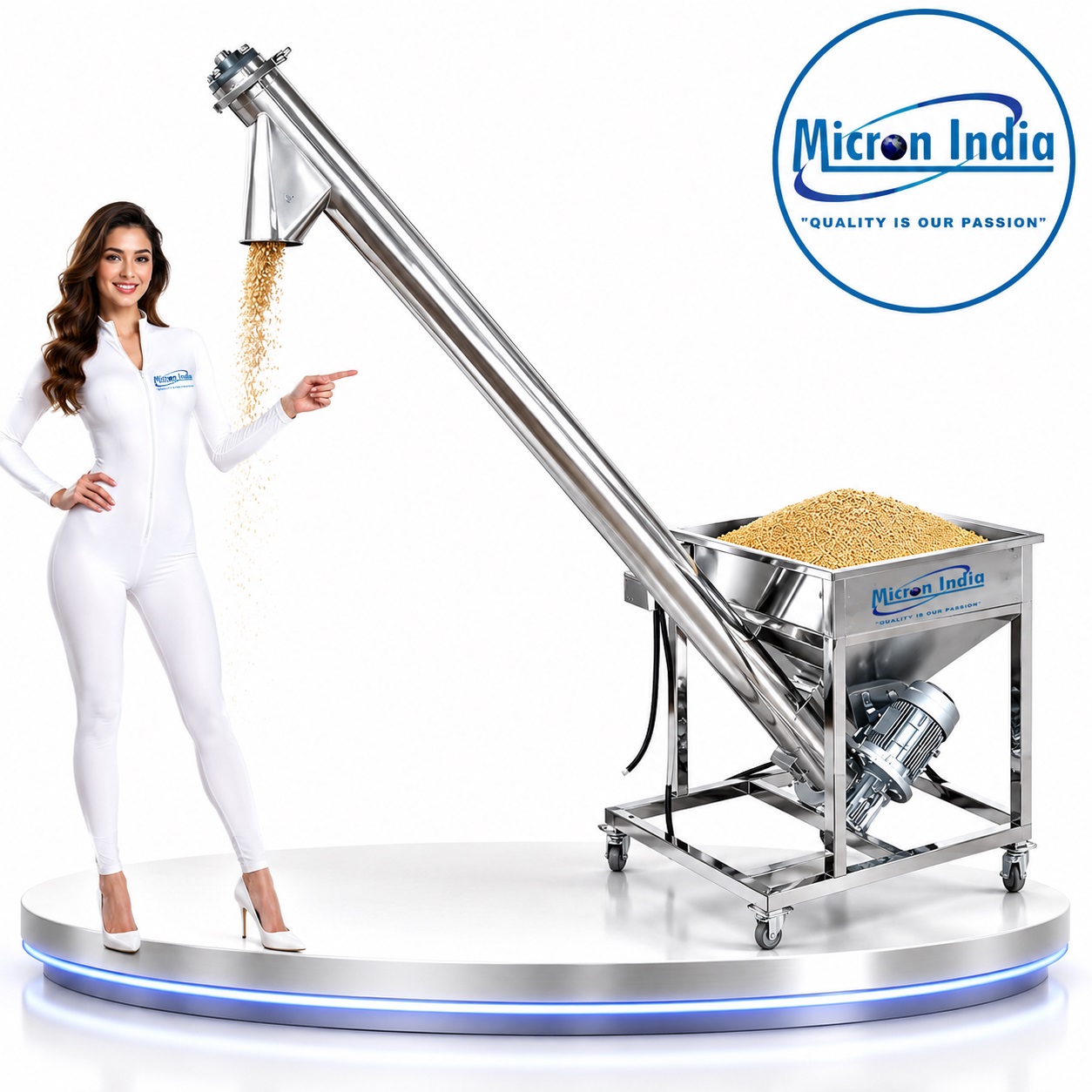 Screw Conveyor - Stainless Steel, Silver, 220 Volt | Rust Free, Polished Surface, Industrial Use