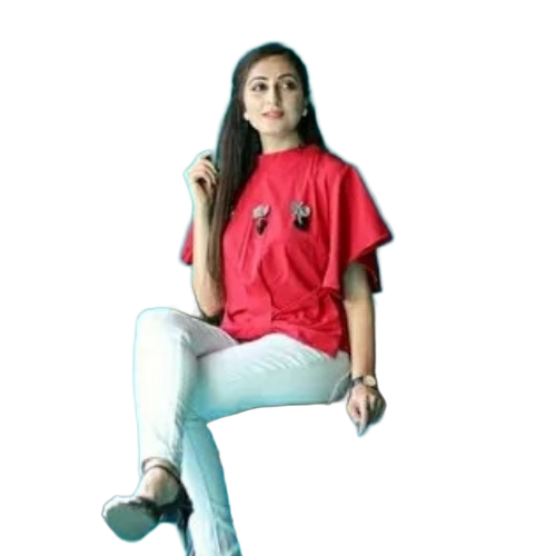 Red Cotton Puff Sleeves Ladies Top - Cotton Blend, Customize Size, Red | Good Quality, Plain Pattern, Female